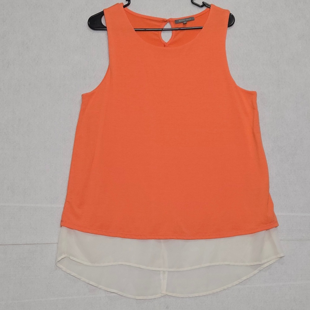 RETRO-OLOGY Orange Ivory Chiffon Layered Tank Top Women's XL Keyhole Neck